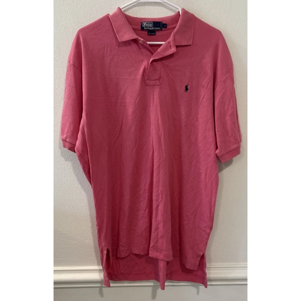 Polo Ralph Lauren Men's Large Pink Polo Shirt Short Sleeve Classic Pony